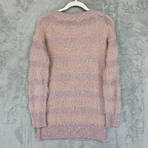 bebe Sweater Womens Small Misty Rose Eyelash Knit Sequined Longline Pullover - Picture 11 of 11
